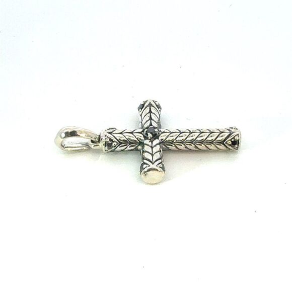 David Yurman Black Diamond Cross Pendant Sterling Silver Estate DY695 - Picture 2 of 7